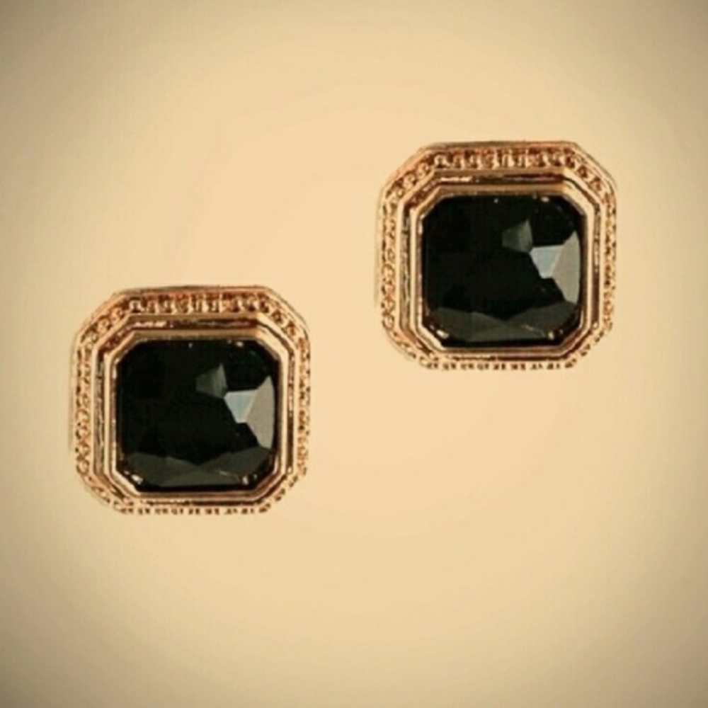 NEW Stunning Black Gem Stud Earrings